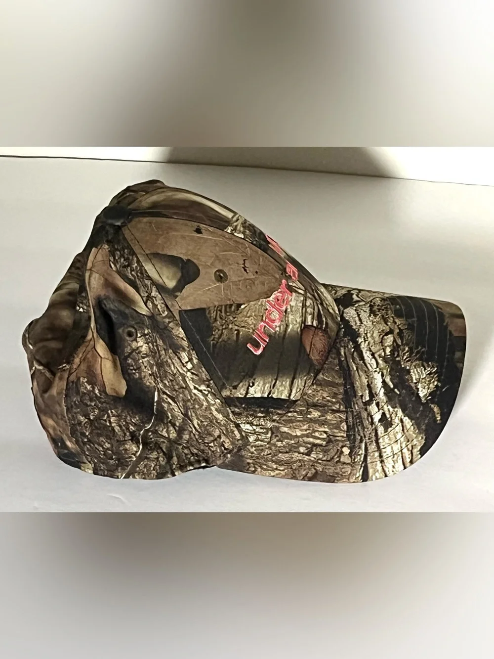 Ladies Under Armour Brown Camo Hat with Pink Embroidered Logo